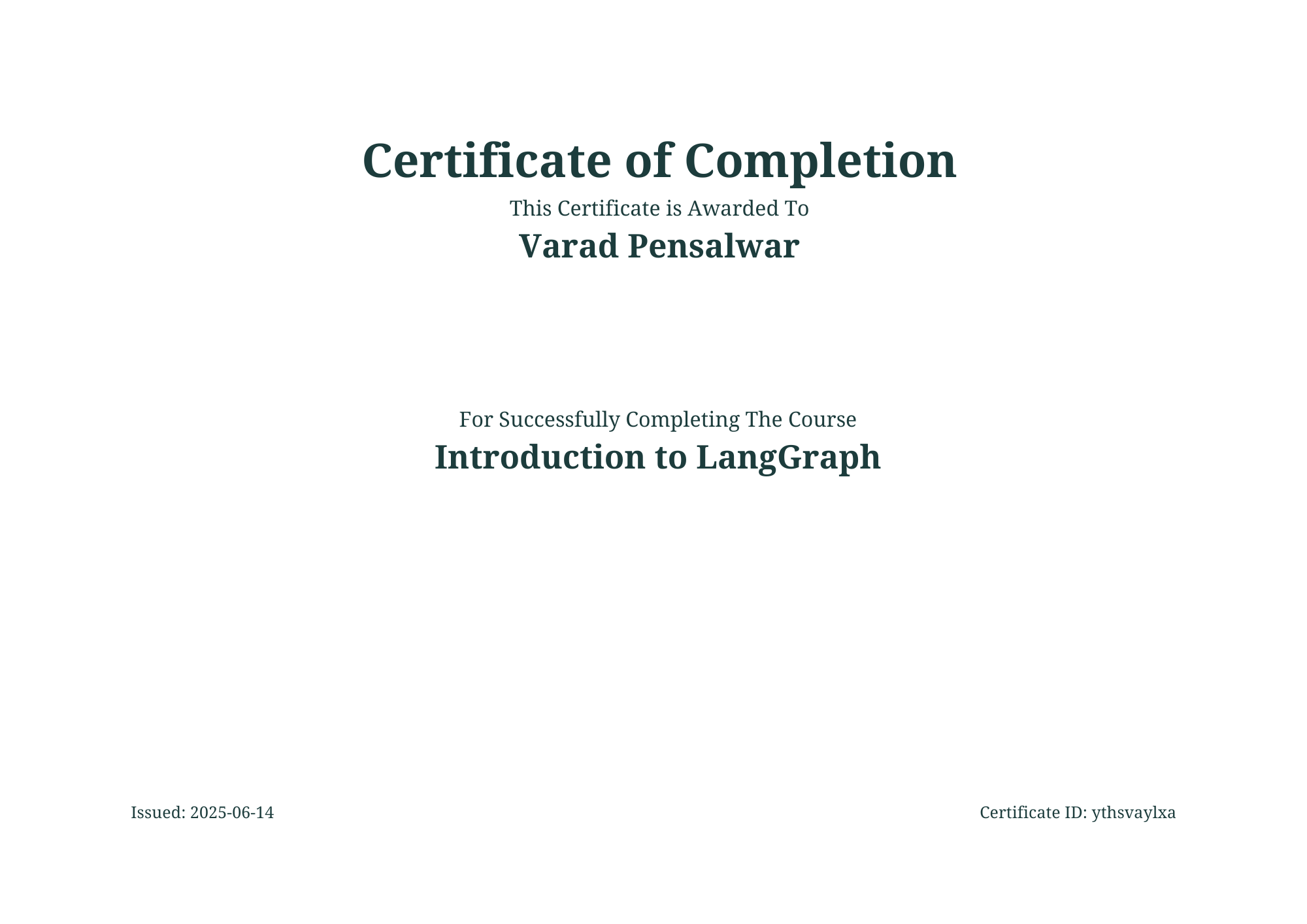 Introduction to LangGraph Certificate